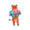 Cheerful brown cow with cartons of milk, farm animal cartoon character, design element can be used for advertising, milk