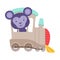 Cheerful Bucket Ears Monkey Driving Toy Wheeled Train Vector Illustration