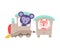 Cheerful Bucket Ears Monkey and Whiskered Cat Driving Toy Wheeled Train Vector Illustration