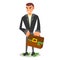 Cheerful businessman holds a briefcase of money