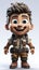 Cheerful Camouflage Adventure: Joyful Animated Young Soldier in Military Gear with a Big Smile and Lively Spirit.