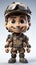 Cheerful Camouflage Adventure: Joyful Animated Young Soldier in Military Gear with a Big Smile and Lively Spirit.