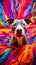Cheerful canine companion lounging on a bright and colorful bed of wool, AI generated