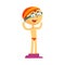 Cheerful cartoon character of swimmer on starting block