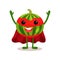 Cheerful cartoon character of watermelon superhero fruit standing with hands up