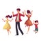 Cheerful cartoon style family jumping from happiness