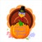 Cheerful cartoon turkey with Happy Thanksgiving lettering