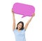 Cheerful Casual Woman Holding Speech Bubble