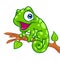 Cheerful chameleon tree branch cartoon illustration