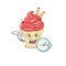 Cheerful cherry ice cream cartoon character style with clock