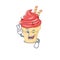 Cheerful cherry ice cream mascot design with two fingers