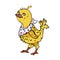 Cheerful chicken wearing neck handkerchief Isolated on white background