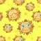 Cheerful children`s seamless pattern with suns. vector.