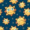 Cheerful children`s seamless pattern with suns. Vector