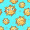 Cheerful children`s seamless pattern with suns. Vector