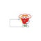 Cheerful chinese box noodle cartoon character having a board