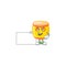 Cheerful chinese gold drum cartoon character having a board