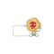 Cheerful chinese gold flower cartoon character having a board