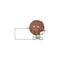 Cheerful chocolate praline ball cartoon character having a board