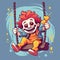 Cheerful clown swinging on a swing. creative illustration, sticker design