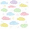 Cheerful colored clouds, children\\\'s seamless pattern in soft pastel colors.