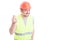 Cheerful constructor smiling and doing money gesture