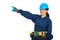 Cheerful constructor worker pointing
