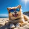 Cheerful Corgi Dog Enjoying the Beach Sun in Sunglasses. Generative Ai
