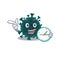 Cheerful coronavirus COVID 19 cartoon character style with clock