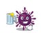 Cheerful coronavirus kidney failure mascot design with a glass of beer