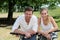 Cheerful couple on biking tour