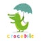 Cheerful crocodile with an umbrella. Printable templates