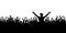 Cheerful crowd cheering. Hands up. Applause people. Silhouette vector.