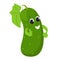 A cheerful cucumber with a face, eyes, hands is happy and smiling. Cartoon style character design for icons.