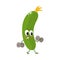 Cheerful cucumber lifting dumbbells