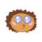 A cheerful cute kawaii hedgehog with big open eyes and thorns is smiling. Flat vector cartoon character.