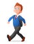 Cheerful cute young boy in uniform walking to school. Vector illustration.