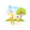 Cheerful Dad and His Daughter Walking in Summer Park with Balloons, Father Spending Good Time with His Child Vector