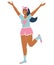 A cheerful dark-skinned girl is standing in full growth in her night pajamas. Young teen in home clothes. Fashion vector flat