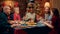 Cheerful diverse family enjoying Christmas dinner at home while eating traditional home cooked food