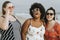 Cheerful diverse plus size women at the beach