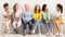 Cheerful Diverse Women Talking Sitting On Chairs Indoor, Panorama