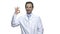 Cheerful doctor or scientist giving ok sign.