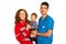 Cheerful doctors holding baby