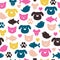 Cheerful domestic animals seamless pattern.