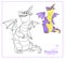 Cheerful dragon with wings and horns color and outlines for coloring