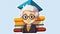 cheerful education helpers cute academic icon sticker with a lecturer and books