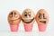 Cheerful eggs three friends, brown eggs