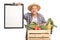 Cheerful elderly farmer holding a clipboard