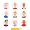 Cheerful elderly people avatar collection. Old humans characters. User faces. Trendy modern style. Flat Cartoon Character design.